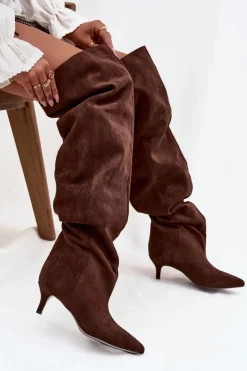 Wsuwane Kozaki Damskie Na Szpilce Czekoladowe Ysolienne