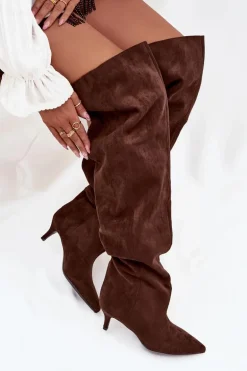 Wsuwane Kozaki Damskie Na Szpilce Czekoladowe Ysolienne