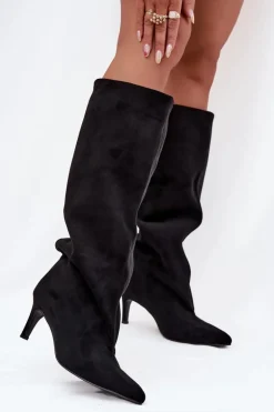 Wsuwane Kozaki Damskie Na Szpilce Czarne Taffine