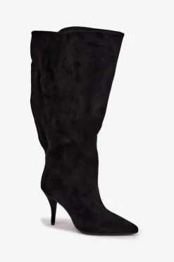 Wsuwane Kozaki Damskie Na Szpilce Z Eko Zamszu Czarne Noretta