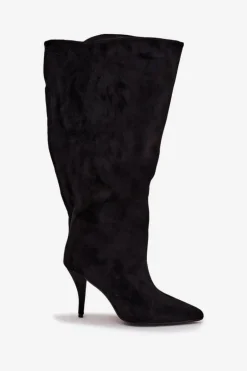 Wsuwane Kozaki Damskie Na Szpilce Z Eko Zamszu Czarne Noretta