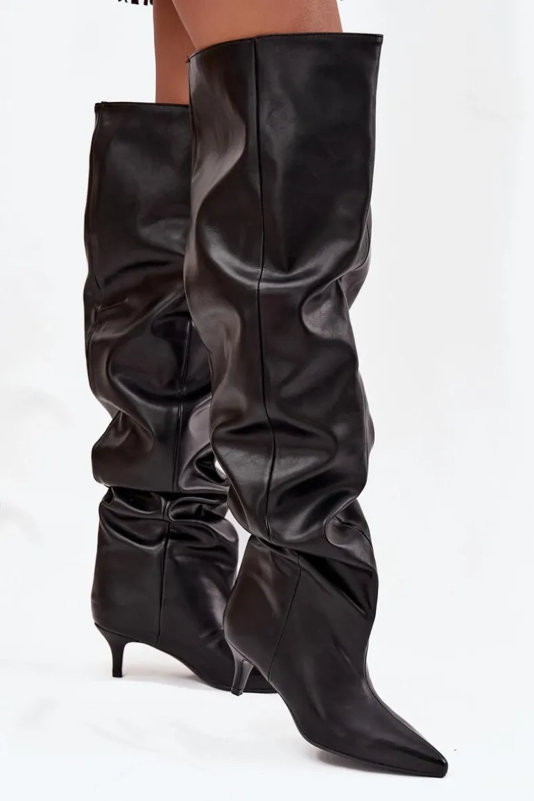 Wsuwane Kozaki Damskie Na Szpilce Czarne Ysolienne