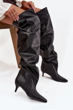 Wsuwane Kozaki Damskie Na Szpilce Czarne Ysolienne