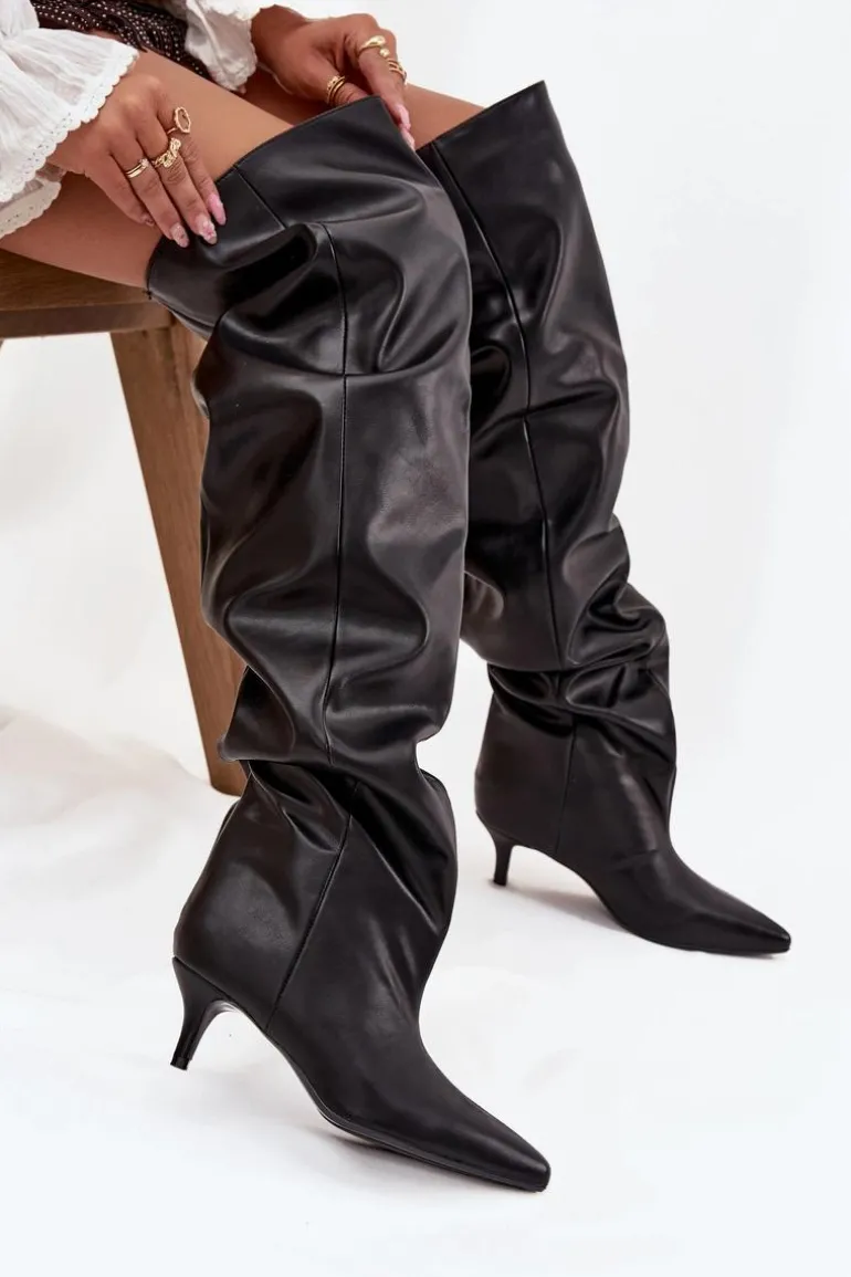 Wsuwane Kozaki Damskie Na Szpilce Czarne Ysolienne