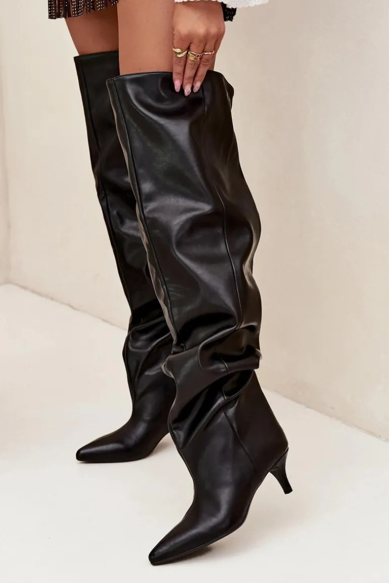 Wsuwane Kozaki Damskie Na Szpilce Czarne Ysolienne