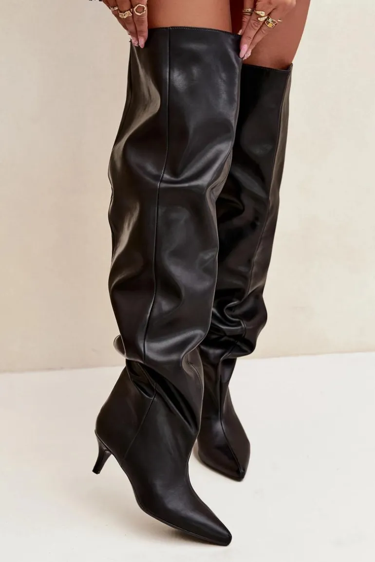 Wsuwane Kozaki Damskie Na Szpilce Czarne Ysolienne