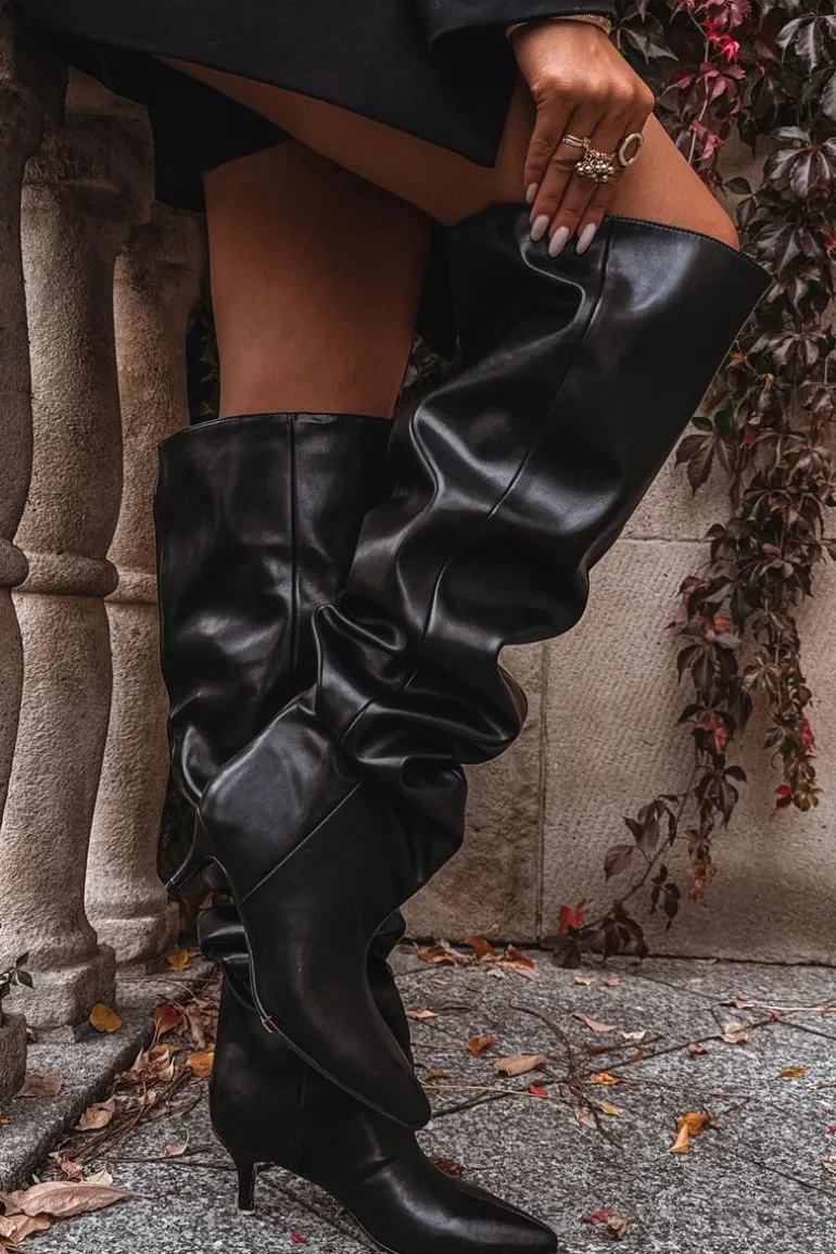 Wsuwane Kozaki Damskie Na Szpilce Czarne Ysolienne