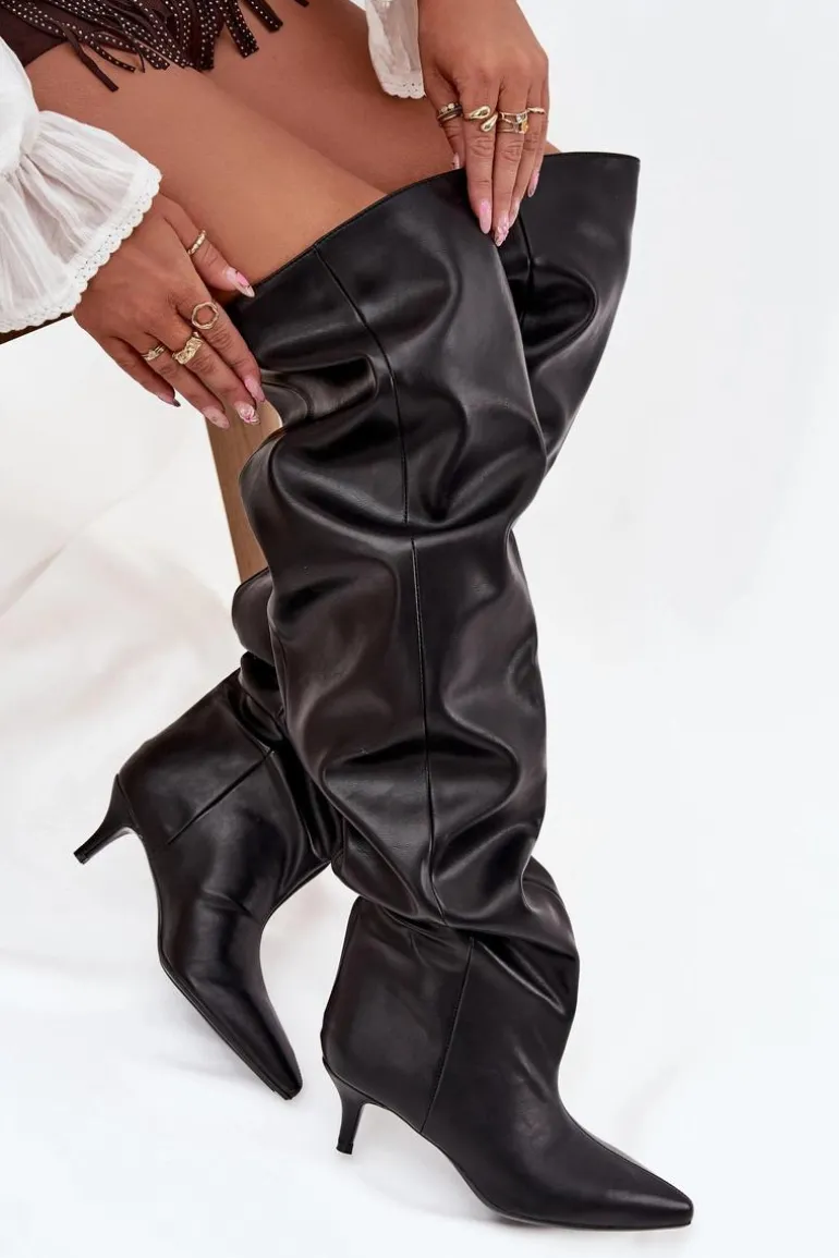 Wsuwane Kozaki Damskie Na Szpilce Czarne Ysolienne