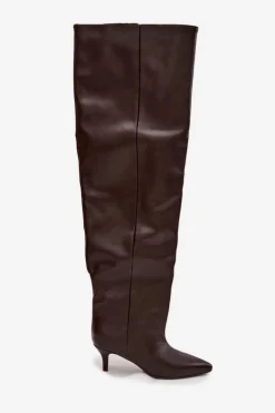 Wsuwane Kozaki Damskie Na Szpilce Czekoladowe Ysolienne