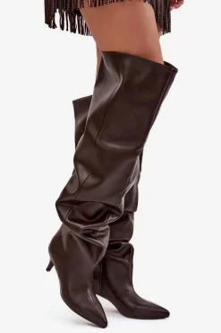 Wsuwane Kozaki Damskie Na Szpilce Czekoladowe Ysolienne