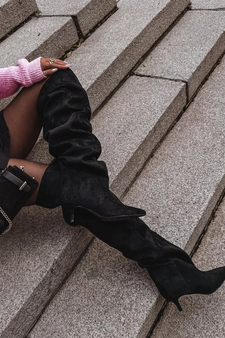 Wsuwane Kozaki Damskie Na Szpilce Czarne Ysolienne