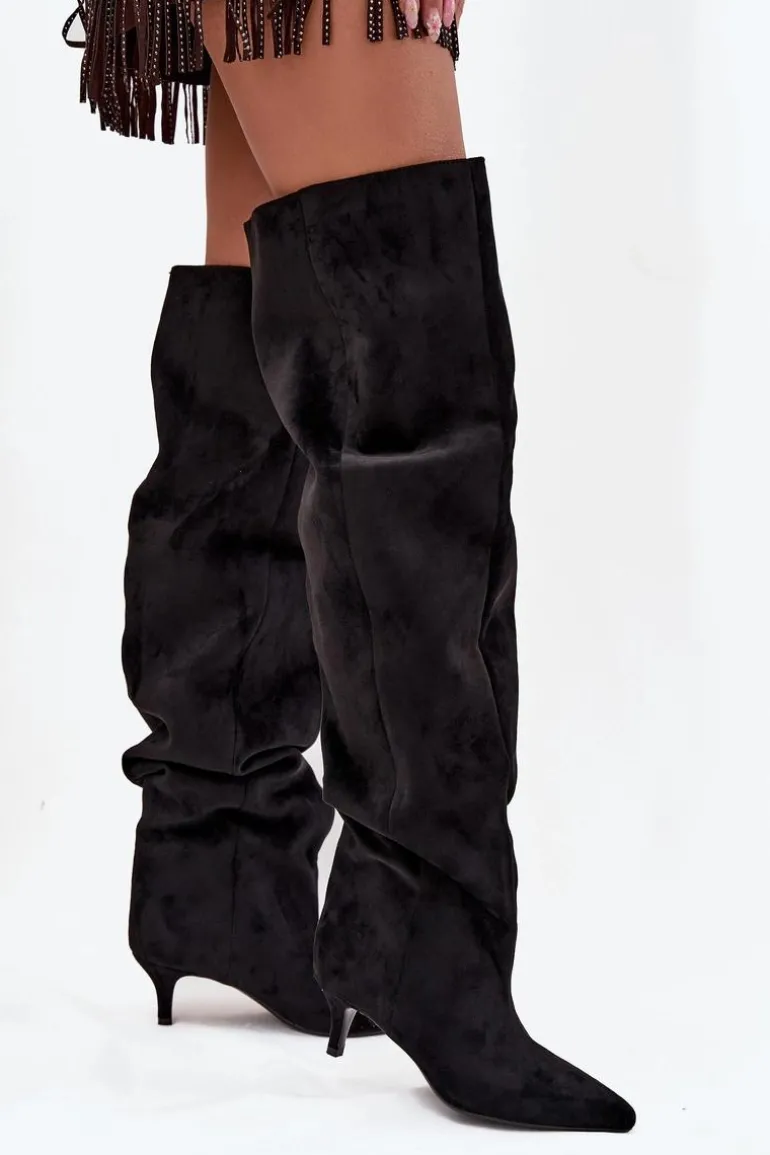 Wsuwane Kozaki Damskie Na Szpilce Czarne Ysolienne