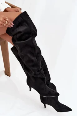 Wsuwane Kozaki Damskie Na Szpilce Czarne Ysolienne