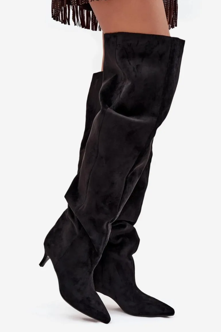 Wsuwane Kozaki Damskie Na Szpilce Czarne Ysolienne