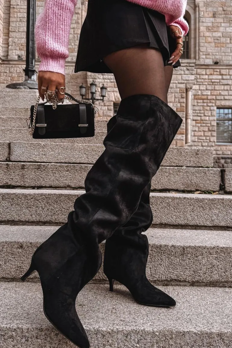 Wsuwane Kozaki Damskie Na Szpilce Czarne Ysolienne