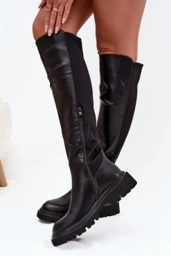 Wsuwane Kozaki Damskie Z Eko Skóry Czarne Sylvina