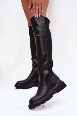 Wsuwane Kozaki Damskie Z Eko Skóry Czarne Sylvina