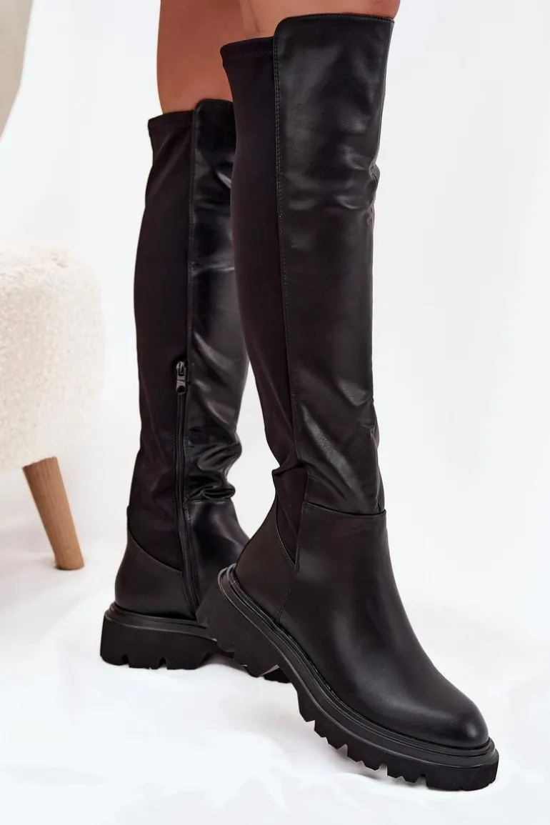 Wsuwane Kozaki Damskie Z Eko Skóry Czarne Sylvina