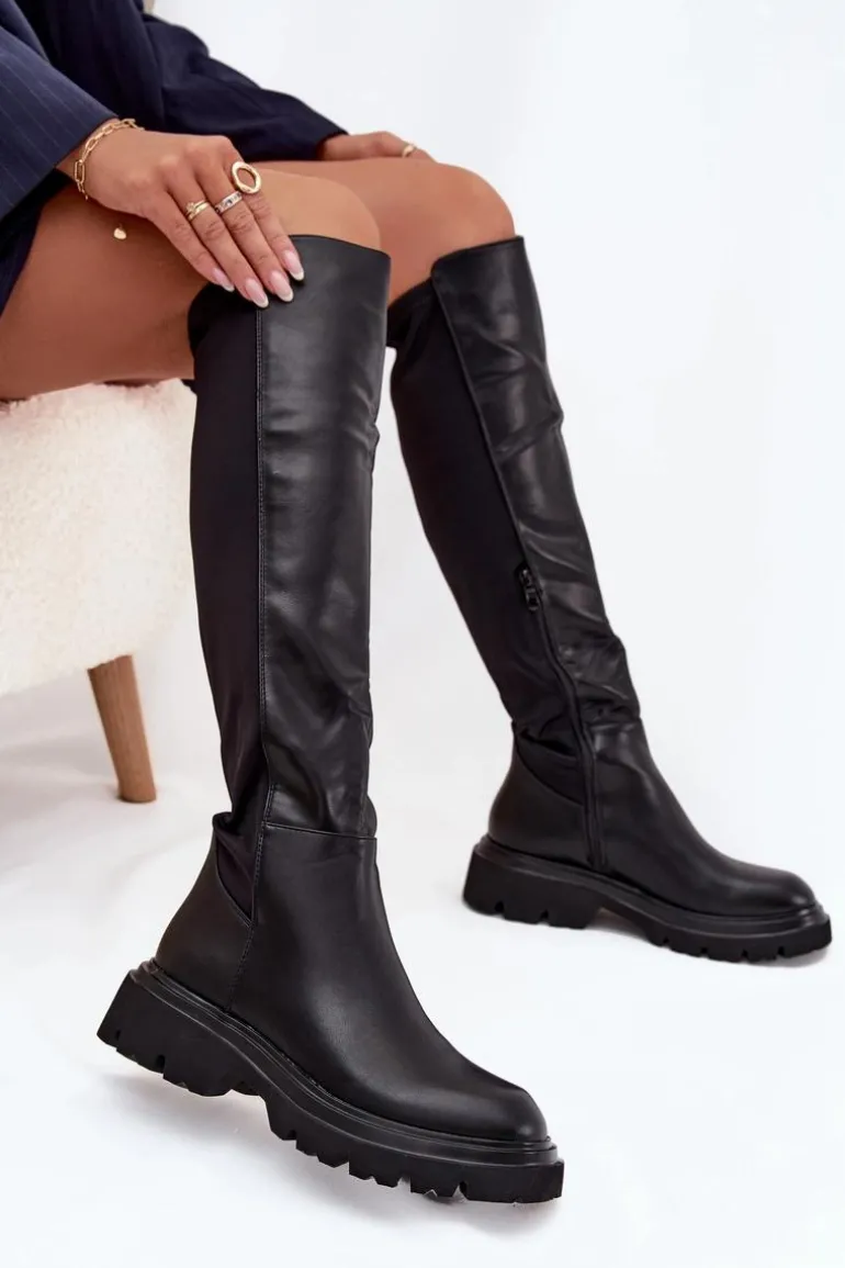 Wsuwane Kozaki Damskie Z Eko Skóry Czarne Sylvina