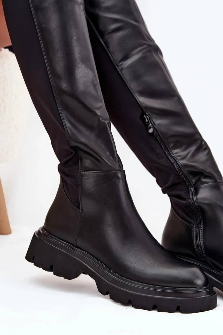 Wsuwane Kozaki Damskie Z Eko Skóry Czarne Sylvina