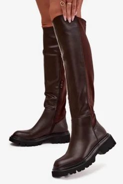 Wsuwane Kozaki Damskie Z Eko Skóry Czekoladowe Sylvina