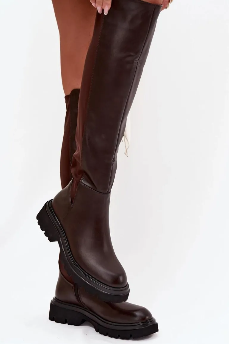 Wsuwane Kozaki Damskie Z Eko Skóry Czekoladowe Sylvina