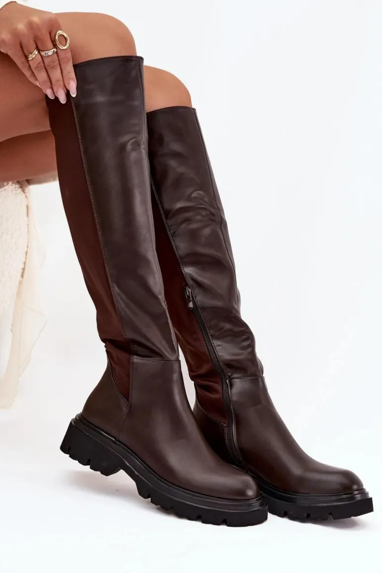 Wsuwane Kozaki Damskie Z Eko Skóry Czekoladowe Sylvina