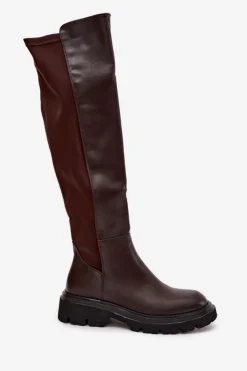 Wsuwane Kozaki Damskie Z Eko Skóry Czekoladowe Sylvina