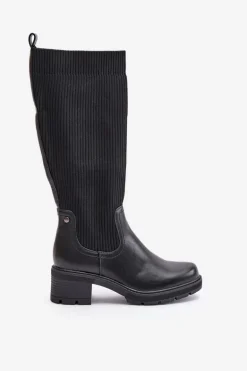 Wsuwane Kozaki Z Elastyczną Cholewką Przed Kolano Czarne Vaimi