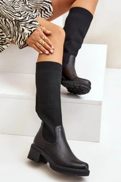 Wsuwane Kozaki Z Elastyczną Cholewką Przed Kolano Czarne Vaimi