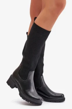 Wsuwane Kozaki Z Elastyczną Cholewką Przed Kolano Czarne Vaimi