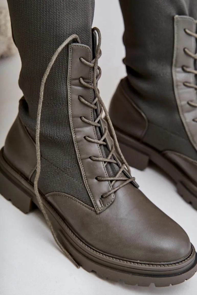 Wsuwane Kozaki Ze Skarpetkową Cholewką Ciemnozielone Iranel