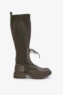 Wsuwane Kozaki Ze Skarpetkową Cholewką Ciemnozielone Iranel