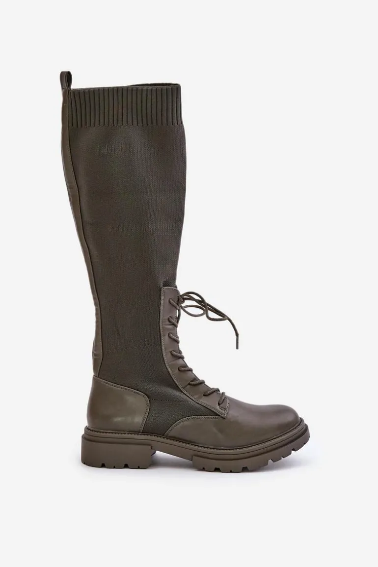 Wsuwane Kozaki Ze Skarpetkową Cholewką Ciemnozielone Iranel