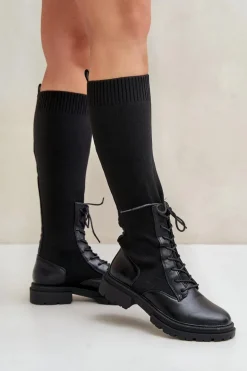 Wsuwane Kozaki Ze Skarpetkową Cholewką Czarne Iranel