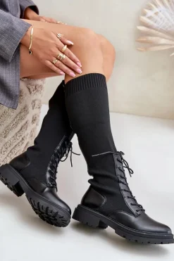 Wsuwane Kozaki Ze Skarpetkową Cholewką Czarne Iranel