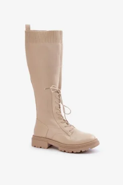 Wsuwane Kozaki Ze Skarpetkową Cholewką Beżowe Iranel