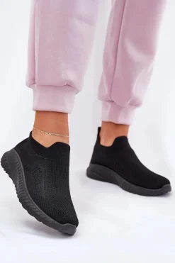 Wsuwane Materiałowe Buty Sportowe Damskie Czarne Minstina