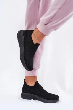 Wsuwane Materiałowe Buty Sportowe Damskie Czarne Minstina