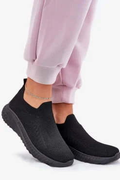 Wsuwane Materiałowe Buty Sportowe Damskie Czarne Minstina