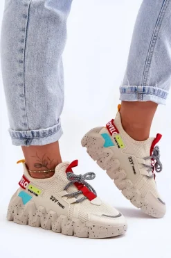 Wsuwane Modne Sneakersy Beżowe Evolution