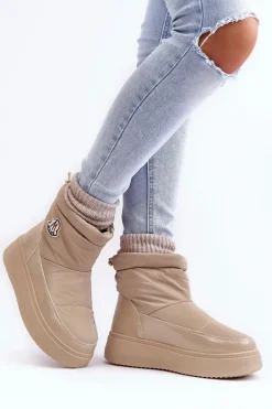 Wsuwane Śniegowce Damskie Na Platformie Beżowe Gattea