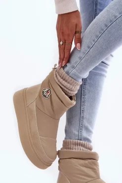 Wsuwane Śniegowce Damskie Na Platformie Beżowe Gattea