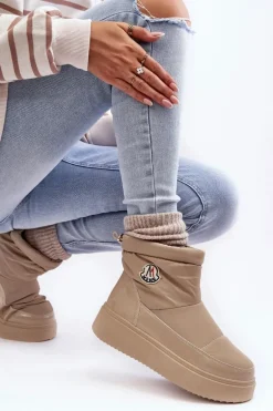 Wsuwane Śniegowce Damskie Na Platformie Beżowe Gattea