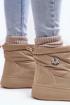 Wsuwane Śniegowce Damskie Na Platformie Beżowe Gattea