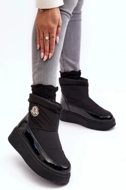 Wsuwane Śniegowce Damskie Na Platformie Czarne Gattea
