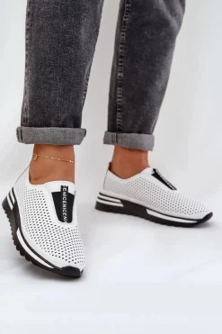 Wsuwane Półbuty Damskie Z Naturalnej Skóry S.Barski LR51-672 Białe