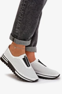 Wsuwane Półbuty Damskie Z Naturalnej Skóry S.Barski LR51-672 Białe