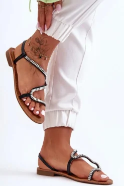 Wsuwane Sandały Damskie Z Ozdobami Czarne Hayen