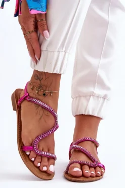 Wsuwane Sandały Damskie Z Ozdobami Różowe Hayen
